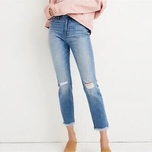 Madewell The Perfect Vintage Jean Ripped Knee Medium Blue Wash Womens Size 25